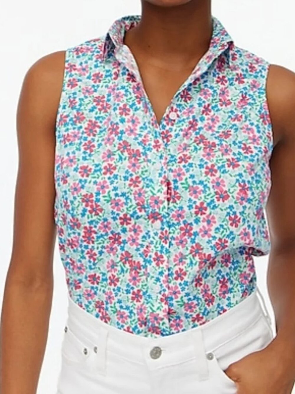 J. Crew Sleeveless Floral Cotton Poplin Shirt 2022 BF815 Summer Cottagecore S